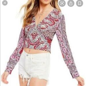 Free People V-neck Smocked Blouse Top Size Medium
